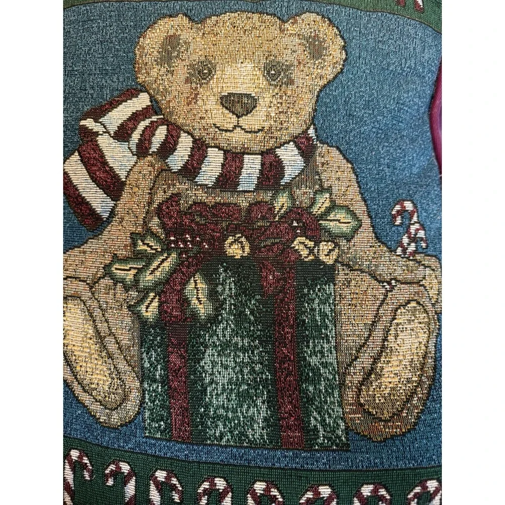 MADISON‎ LANDING Christmas tapestry pillow CHRISTMAS BEAR & CANDY CANES NWT